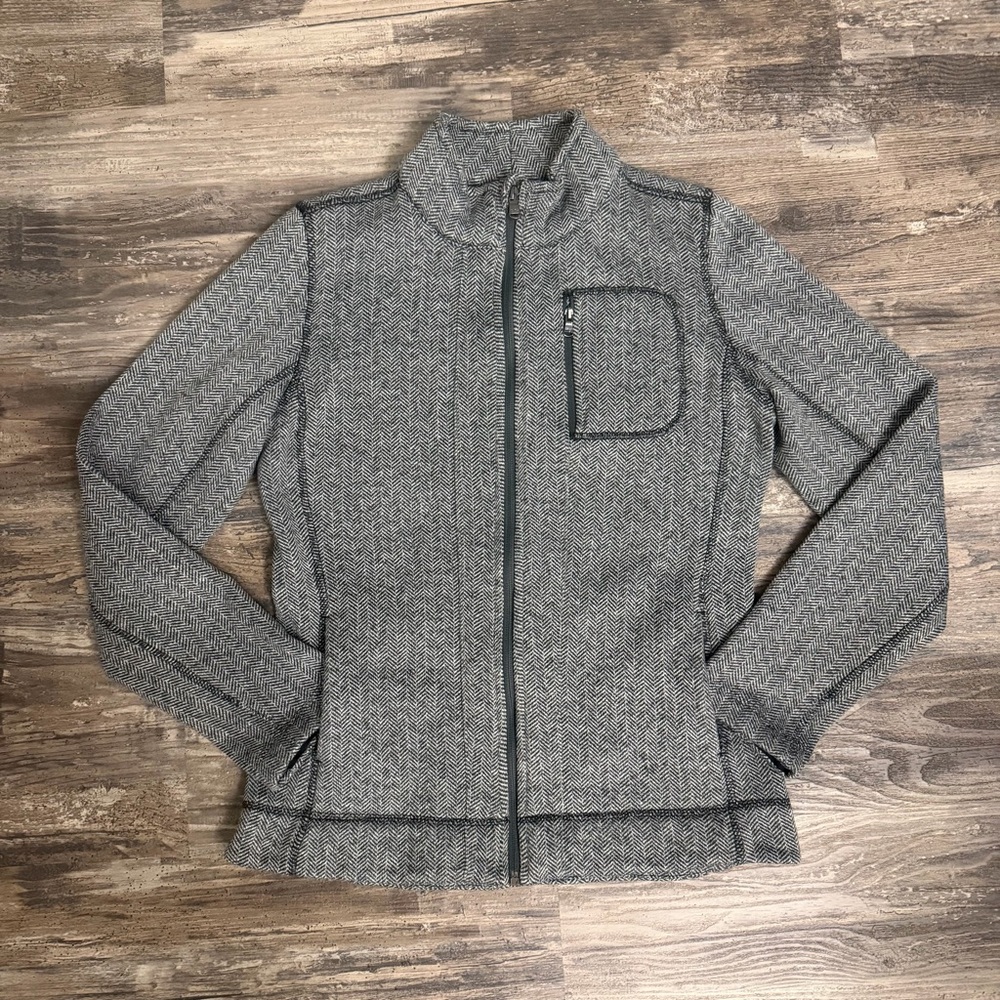 Mark New York Performance Gray Black Herringbone Fleece Lined Knit Jacket Sz XS